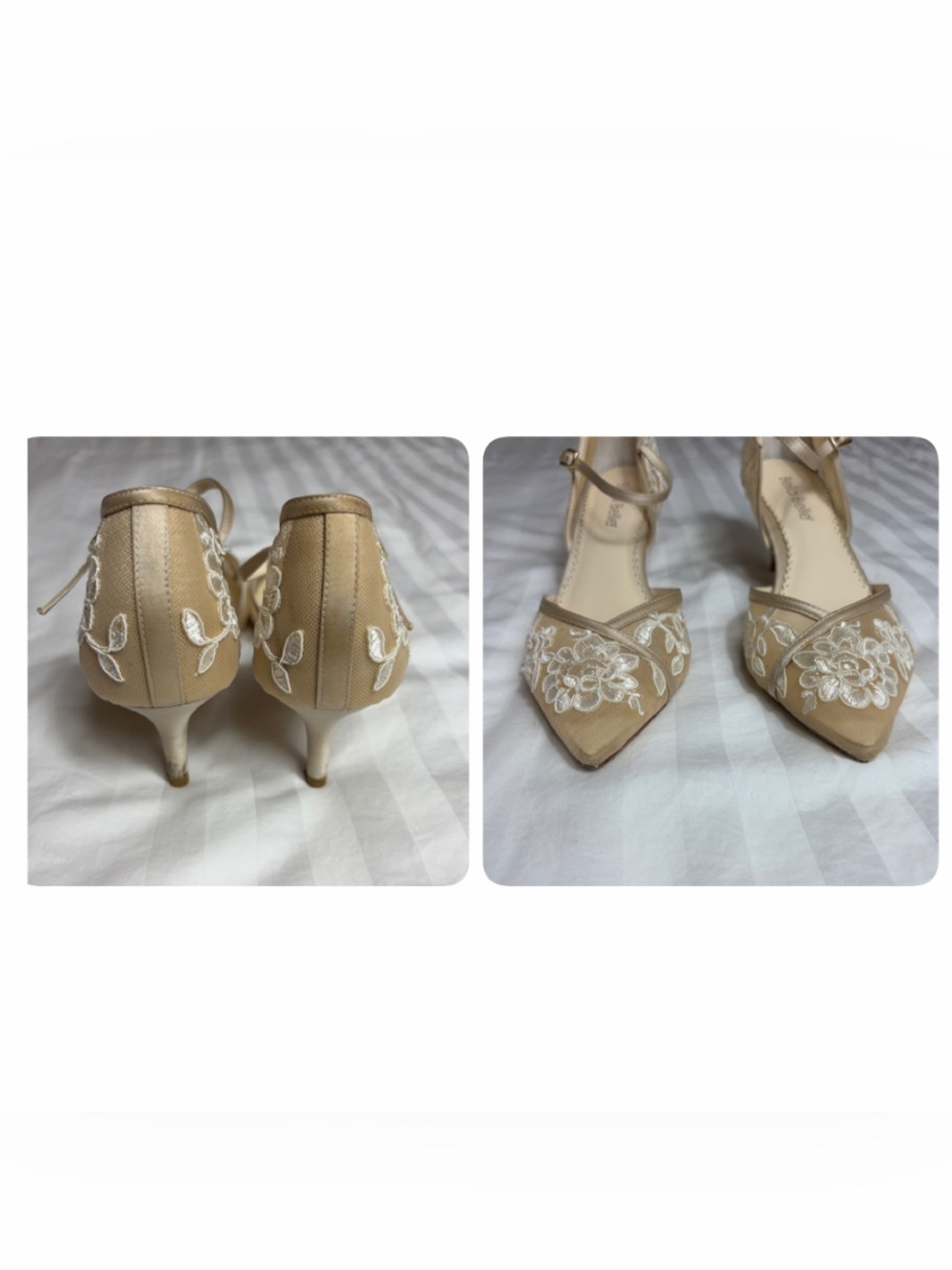Bella Belle cream mesh embroidered floral leather kitten heel pumps size 8.5/ 39 - Picture 8 of 15